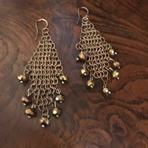 Gold Tone Mesh Earrings with Beads